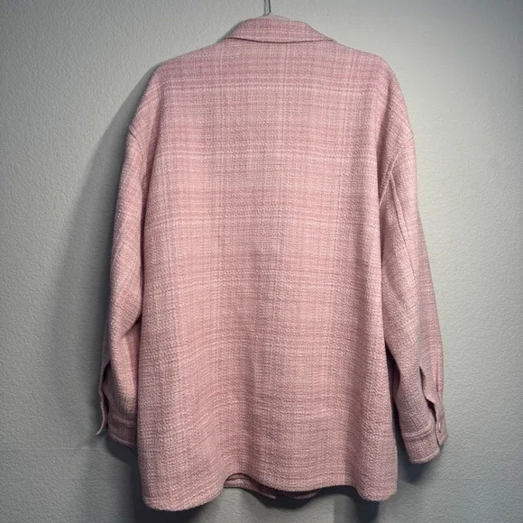 Aritzia‎ Babaton Tweed Jacket L XL Pink Oversized Shacket Pockets Buttons Collar - Picture 4 of 7